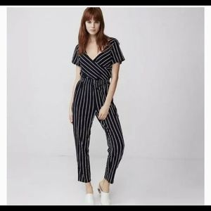 Express Navy And White Stripe Surplice Jumpsuit Size Medium